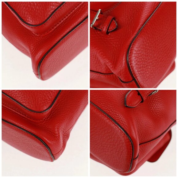 GUCCI Bamboo Backpack Leather Red Silver 370833 Auth 158958V main image 9